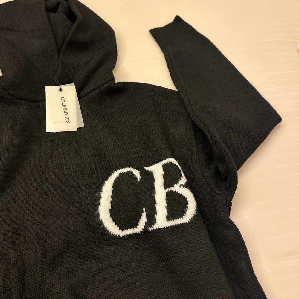 Cole Buxton Black Knit Hoodie with White lettering - Picture 2 of 4